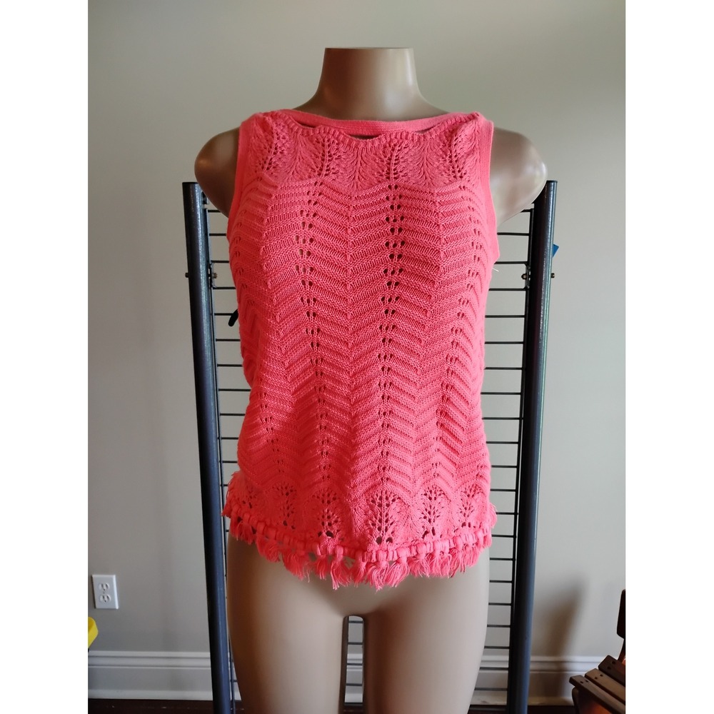 Lilly Pulitzer Womens Coral Pink Pointelle Chevron Knit Tassel Fringe TankTop XS
